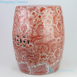 RZIS001-B Chinese Style Red Hand Painted Dragon Painting Ceramic <strong>Stool</strong> <strong>Outdoor</strong> <strong>Stool</strong> Drum <strong>Stool</strong> - Product Image 3