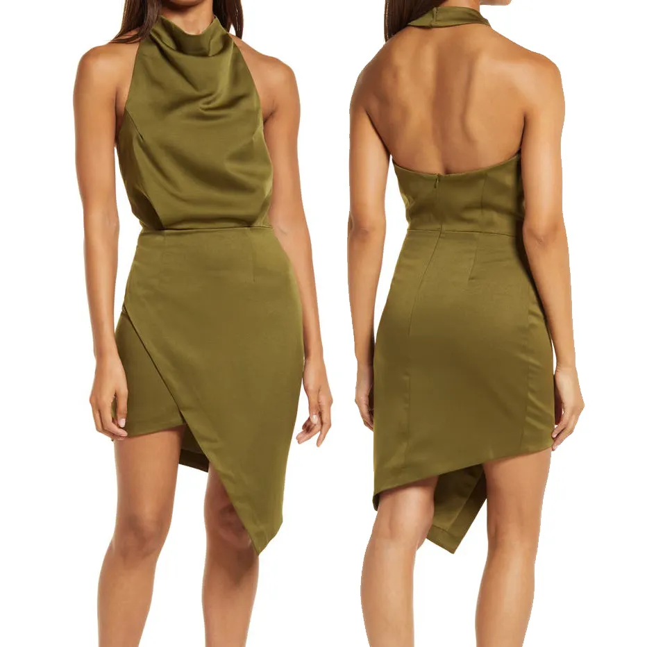 Casual Fashion Camo Asymmetric Women Casual Dresses Sexy Satin Cocktail Dress