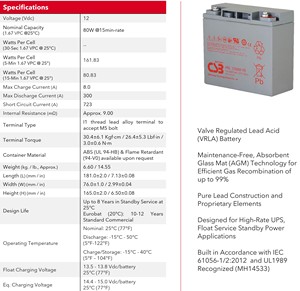 Batteria al piombo CSB HRL1280W batteria al piombo estremamente alta <span class=keywords><strong>corrente</strong></span> 12V 80W Gel batteria - Product Image 4