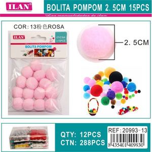 Palline Pompom ILAN 2,5 cm Rosa 15 Pezzi per Artigianato - Product Image 1