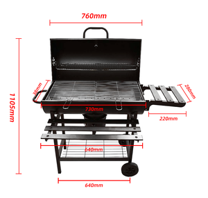 Hot Sale Modern Heavy Duty Iron Outdoor Charcoal Smoker Backyard Garden Barrel Trolley <strong>BBQ</strong> <strong>Grill</strong> with Folding Tables - Product Image 2
