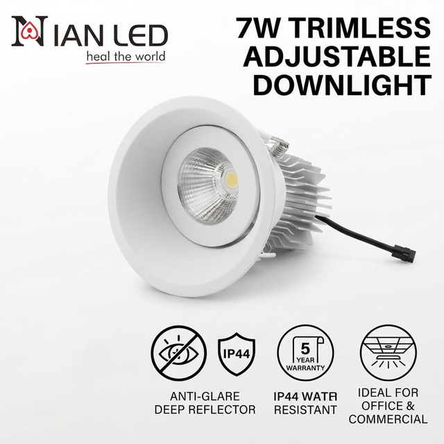 Factory Good Quality 7W LED Aluminum Recessed Anti-Glare Trimless Adjustable Light IP44 Contemporary 5-Year Warranty for Office