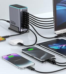Universal LED 660W GaN Cargador USB QC3.0 Pared de viaje PD Tipo C <span class=keywords><strong>8</strong></span> puertos Cargador súper rápido con <span class=keywords><strong>base</strong></span> para <span class=keywords><strong>iPhone</strong></span> iPad - Product Image 4