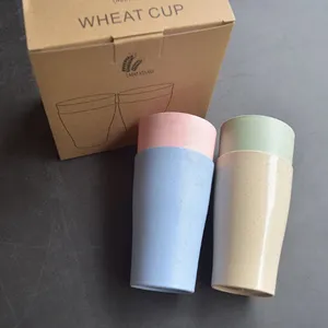 Wholesale Low MOQ Reusable Drinking Coffee Cup Wheat Straw Cups Set With Customized Packaging