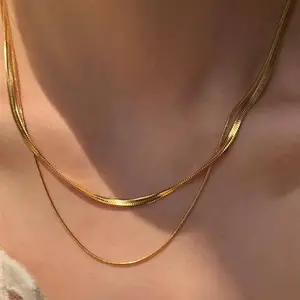Katmanlı gümüş tasarımcı Minimalist altın moda kadınlar için tüm satış paslanmaz çelik kadın kolye zincir takı kolye
