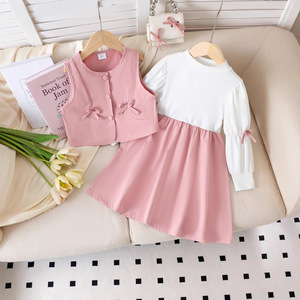Nouvelle arrivée automne : Chemise blanche à manches longues style délicat pour petites filles, accompagnée d'un <span class=keywords><strong>gilet</strong></span> rose - Product Image 4