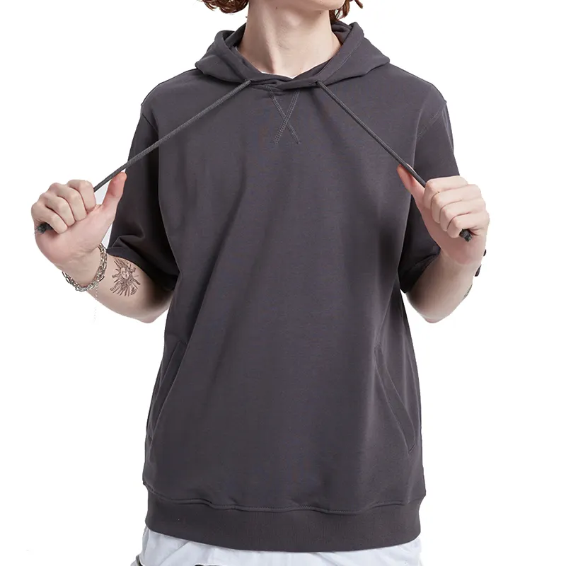 T-Shirt oversize in cotone spugna di alta qualità di alta qualità Streetwear T-Shirt con cappuccio a maniche corte da uomo con cappuccio