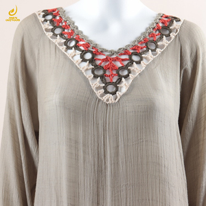 Europe et les états-unis nouvelle main crochet couture frange jupe de plage lâche crème solaire Blouse col en v femmes couvrir robe - Product Image 2