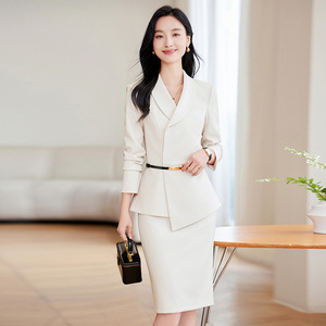 Women's Suit <b>Set</b> Navy Blue Full Sleeve <b>Office</b> Lady Anti-Wrinkle Spring Polyester Worsted Formal Wear - Product Image 3