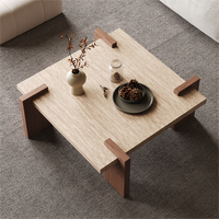 Table à thé de style antique moderne Wabi-sabi avec fonction de rangement, table d'appoint carrée en bois durable pour le salon, meubles de maison
