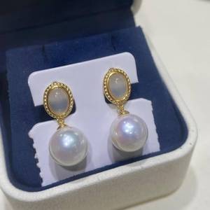 wholesale S925 <b>Silver</b> Vintage Dangle Pearl <b>Earrings</b>, 11-12mm Near Round Edison Pearl, Pink Overtones High Luster <b>Drop</b> <b>Earrings</b> - Product Image 2