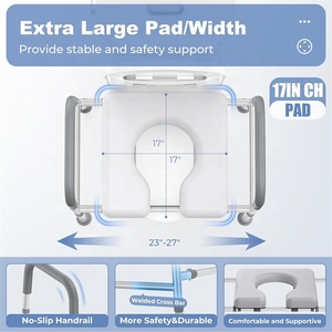Rehausseur de toilettes MSMT avec poignées, rehausseur de toilettes allongé avec <span class=keywords><strong>siège</strong></span> souple et large, réglable à côté de la commode avec cadre de sécurité - Product Image 4