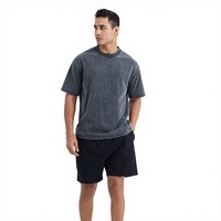 T-shirt unisexe surdimensionné en coton lavé épais de 280 grammes, style rétro streetwear, coupe ample, effet vieilli