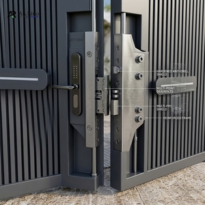 Porte d'entrée moderne en aluminium à lattes Archino |   Porte d'entrée intelligente pour villa <span class=keywords><strong>avec</strong></span> accès piétonnier - Product Image 4