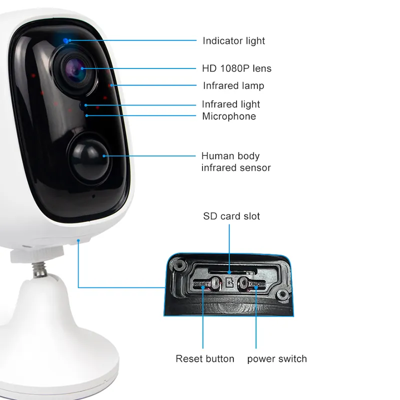 WiFi Camera Rechargeable Battery Powered 1080P Full HD Outdoor Indoor Weatherproof Security Wireless IP Camera