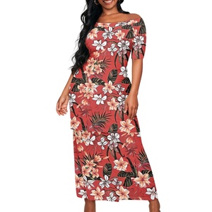 Personalizzato polinesiano samoano Puletasi fiore di ibisco foglia di Monstera stampa da donna abiti Casual mezza manica Top e gonne Set 2 pz - Product Image 4