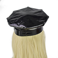 Shinny PU Leather Muir Cap Gorras con visera Biker Cap Officer Hat