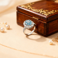 KAAN JEWELRY Damenring aus 925er Silber, rhodiniert, mit blauem Zirkon, Partyring, trendiges, schlichtes, vielseitiges Geschenk