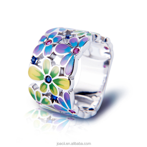Joacii Fashion Colorful Enamel Ruby Stone 925 Silver Jewelry Ring With 18K White Gold Plated For Women And Men - Product Image 1