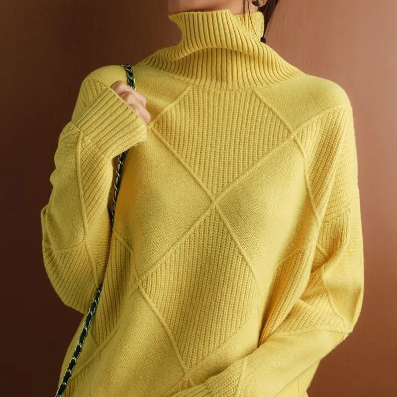 2022 Fashion Korea Style Plus size women's sweaters Turtleneck Knitted Sweater Loose Tops Down pullovers Coat Fall Spring