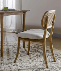 Chaise de salle à manger en bois massif, style moderne, siège en tissu, dossier en osier, prix abordable, pour hôtel, cuisine, restaurant - Product Image 6