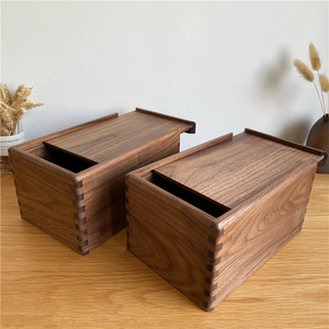 Tùy chỉnh kích thước handmade lưu trữ bằng gỗ trường hợp rắn Walnut hộp gỗ với ngón tay doanh xây dựng và trượt nắp hộp lưu trữ - Product Image 1