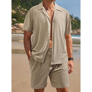 Ensemble de shorts de plage pour homme Temu, chemise à manches courtes en tricot bordeaux et shorts, vêtements décontractés d'été - Product Image 2