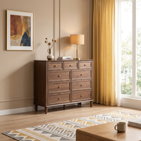 Commode en bois massif Genji Muyu, style tendance, meuble de rangement de chevet pour chambre à coucher, unité de rangement à tiroirs pour la maison, panneau MDF, modèle chinois