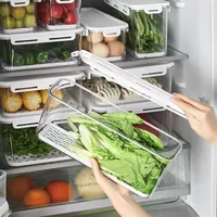 Organizador do armazenamento de alimentos do geladeira, divertido congelador com placa de drenagem, sem bpa, empilhável, recipientes de geladeira de plástico