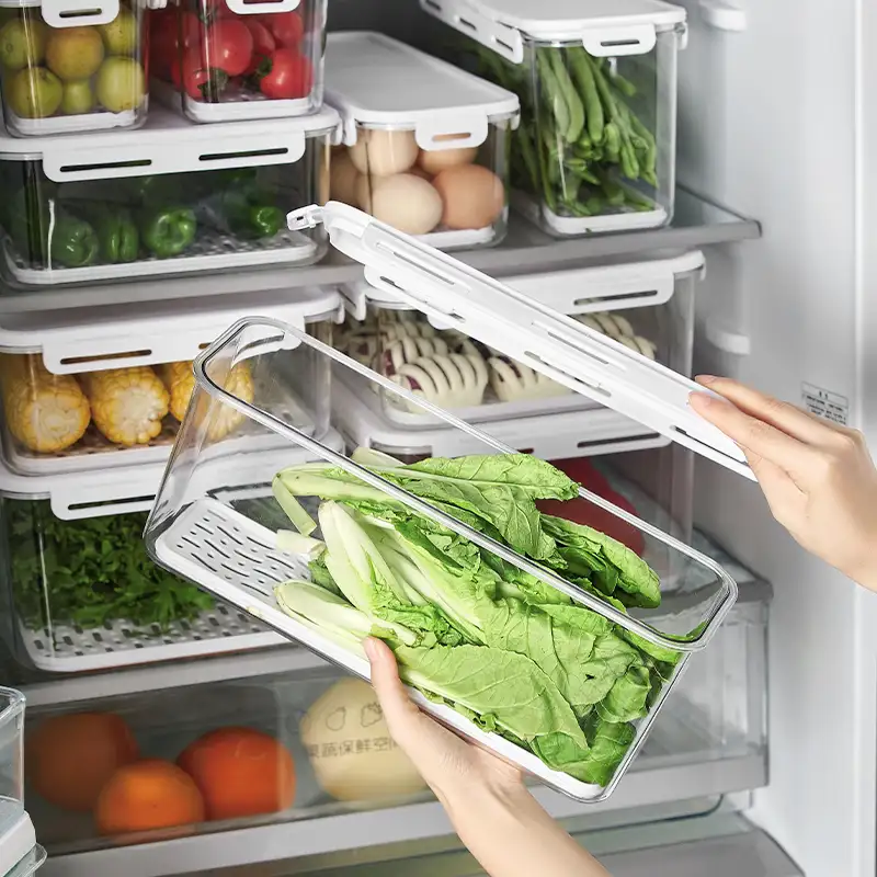 선택 재미 냉장고 냉장고 음식 저장 주최자 쓰레기통 배수 보드 BPA 무료 쌓을 플라스틱 냉장고 용기
