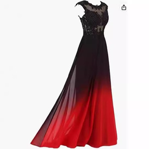 Gradient Red Chiffon Sheath Evening Dress Halter Neck Long Train Formal Party Gown Plus Size - Product Image 4