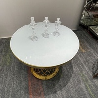 Ensemble de table à manger de luxe en acier inoxydable doré avec plateau en verre pour hôtel, restaurant, banquet, événement, fête