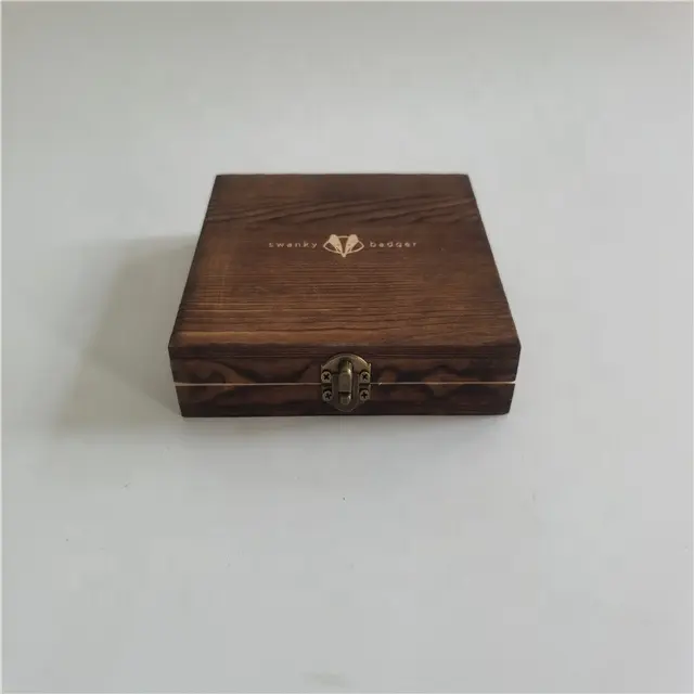 Caja de madera de pino de color ardiente personalizada, caja de regalo de madera con logotipo para billetera