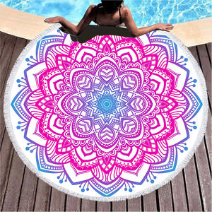 Muestra Gratuita, Toalla de Playa Redonda Personalizada con Impresión, de Microfibra y Algodón, de Secado Rápido, Absorbente, Suave, Antiarena, con Borlas - Product Image 2