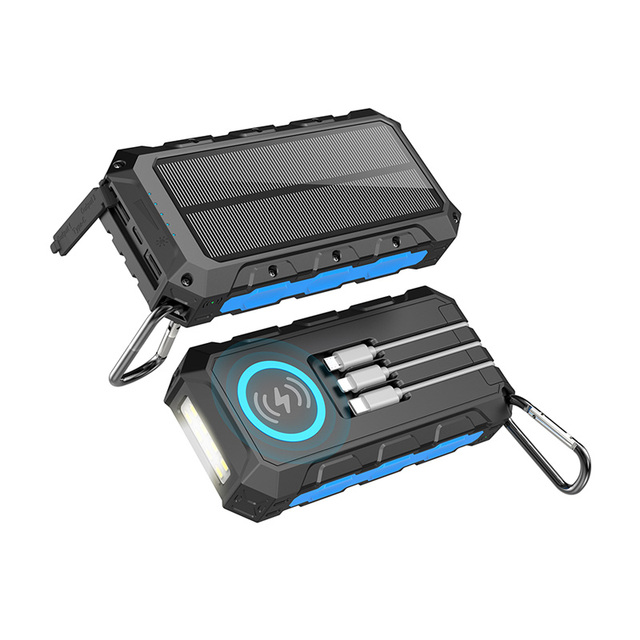Large Capacity Solar Cell Phone Charger 30000mAh Wireless Charging Waterproof Li-Polymer Solar Power Bank Cables SOS Flashlight
