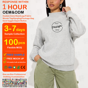 Sweat-shirt à capuche oversize en molleton de coton à col montant et manches longues pour femme – Vente en gros - Product Image 1