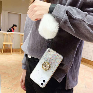 Custodia Morbida in TPU con Polvere Scintillante di Lusso, Supporto e Pompon per <span class=keywords><strong>iPhone</strong></span> X, Xr, <span class=keywords><strong>Xs</strong></span>, 11, 12, 13, 14, 15, 16, 17 Pro Max - Product Image 4