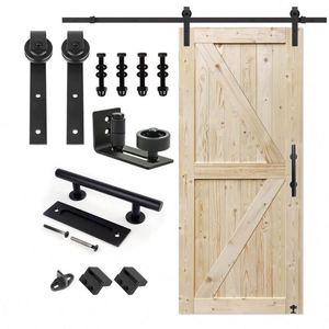 WEKIS Kit de Herrajes para Puerta Corredera de Granero de Acero en Forma de I de 6.6 pies con Componentes de Latón, Deslizamiento Suave y Silencioso, Acabado Satinado, Resistente - Product Image 1