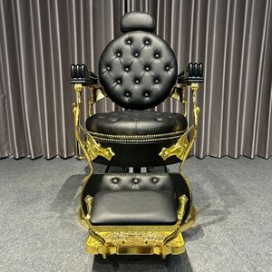 Fauteuil de Barbier Professionnel Vintage pour Salon de Coiffure, Durable, Marron, Blanc, Or, Vert, Gris, avec Bac de Lavage - Product Image 2