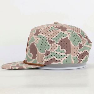 OEM Custom 5-Panel Sport Leather Patch <b>Hat</b> With Old School Duck Camo Pattern Laser Cut Hole Snapback Cap Logo Design Wholesale - Product Image 5