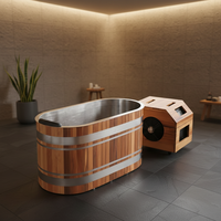 Baignoire de trempage à froid en bois en forme de U pour extérieur, en cèdre rouge, pour thérapie par le froid, avec sauna assorti pour spa à domicile