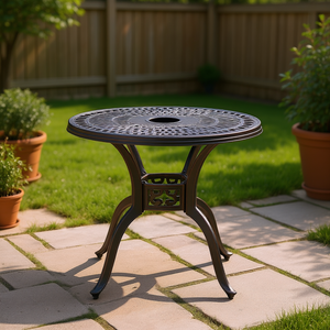 Mesa de comedor redonda de aluminio fundido de 31.5 pulgadas con orificio para sombrilla para uso en exteriores - Product Image 2