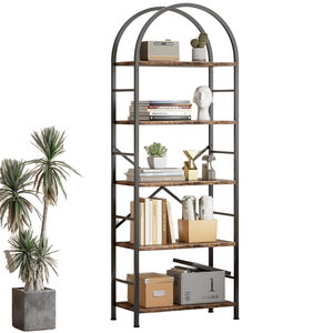 Large Scale Modern Display Shelf for Ample Storage Tall Metal Frame 4 Tier Arched Bookshelf Doors Multifunction - Product Image 2