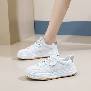 Chaussures décontractées en <span class=keywords><strong>cuir</strong></span> pour femmes, fabriquées en Chine, chaussures plates à lacets, baskets blanches tendance pour la course à pied et la marche sportive - Product Image 4