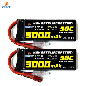 Ponfly 3000mAh 50c RC đua xe pin <span class=keywords><strong>3S</strong></span> <span class=keywords><strong>11.1V</strong></span> 2S 7.4V 4S 14.8V Lipo Lithium tùy chỉnh Li-ion pin cho RC Xe thuyền RC bay không người lái - Product Image 1
