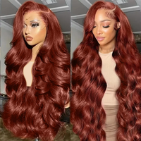 Perruque de Cheveux Humains Brunette Auburn Cuivré Roux Ondulés avec Dentelle HD 13x6, Perruque Frontale sans Colle Pré-Épilée