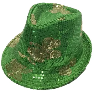 新到货的St Patrick's Day Fedora帽子与亮片定制绿色牛仔帽