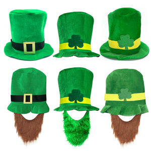 หมวกปาร์ตี้เซนต์แพทริคหมวก <span class=keywords><strong>Leprechaun</strong></span> สีเขียวมีเคราสีน้ำตาลสำหรับผู้ชายผู้หญิงวัยรุ่นแชมร็อกกำมะหยี่สำหรับอุปกรณ์ปาร์ตี้วันไอริช - Product Image 2