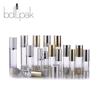 Bouteille de pulvérisation sans air en plastique transparent AS de 100ml 30ml 50ml personnalisée bouteille de lotion à pompe sans air de couleur or argent