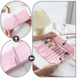 Trousse de Maquillage Imperméable en Cuir PU 2024, Format Voyage, avec Fermeture Éclair, Petite Pochette Organisateur pour Pinceaux de Maquillage, Modèle National Ouvert - Product Image 6